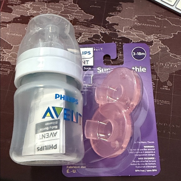 Philips Avent Baby Bottle and Pacifier Set - Clear and Pink - Picture 1 of 3
